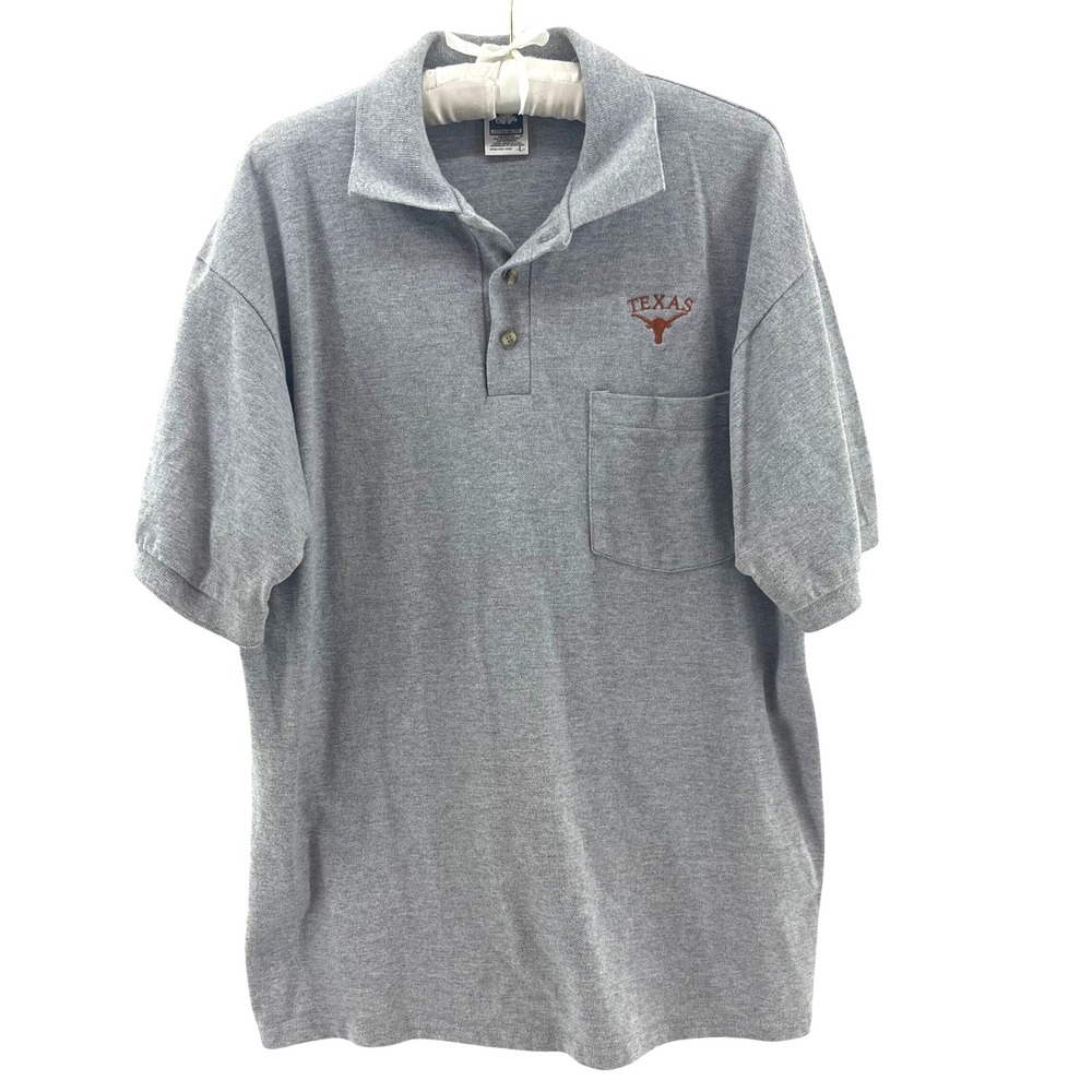 Cotton Deluxe Polo Shirt Mens Large Gray Excellent Texas Longhorns Embroidered